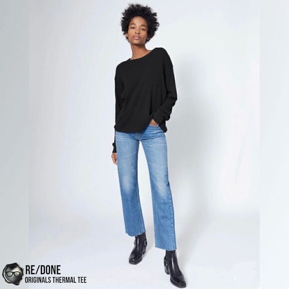 RE/DONE ORIGINALS WOMEN’S THERMAL KNIT LONG SLEEVE TEE SHIRT IN BLACK SIZE SMALL - Picture 13 of 13
